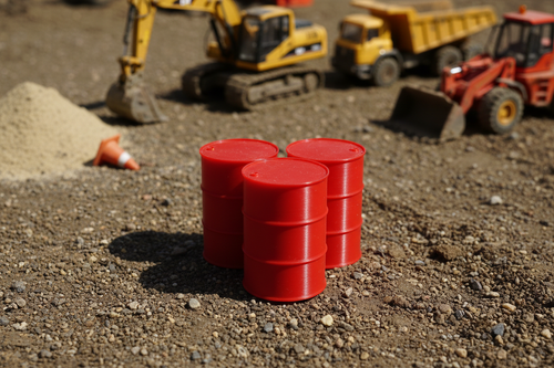 Multiple Red Oil Drums on Construction Site