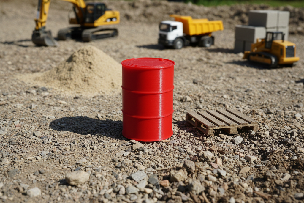 Red Oil Drum on Construction Site