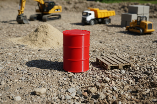 Red Oil Drum on Construction Site